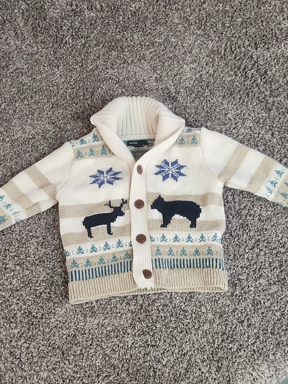 GAP Cream & Navy Woodland Button Cardigan